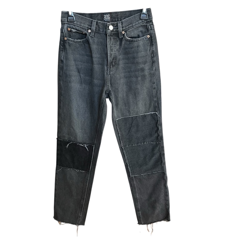 BDG Urban Outfitters Jeans 26 Black Distressed Patch Slim Straight Button Fly